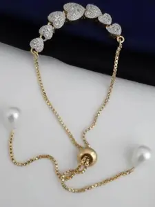 Anouk Gold-Plated Sparkling Heart Cubic Zirconia Studded Link Bracelet