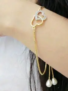 Anouk Gold-Plated Interlocking Hearts Cubic Zirconia Studded Link Bracelet