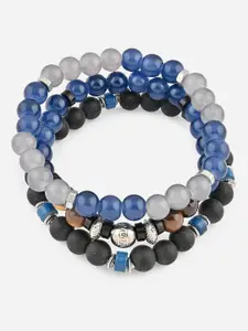 The Bro Code Men Set Of 3 Silver-Plated Artificial Beads Beaded Bracelet