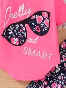 INCLUD Girls Printed Round Neck Top With Legging