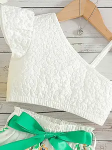 INCLUD Girls Self Design One Shoulder Crop Top with Skirt