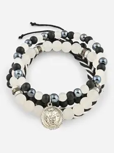 The Bro Code Men Set Of 3 Silver-Plated Artificial Beads Beaded Bracelet