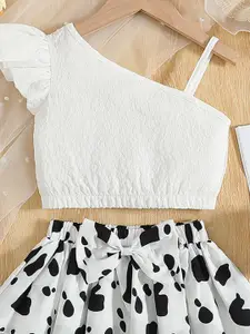 INCLUD Girls Self Design One Shoulder Crop Top with Skirt