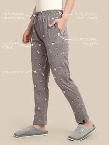 TWIN BIRDS Women Grey Cotton Printed Night Pant