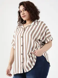 The Pink Moon Heatwave Edit Plus Size Classic Cord Vertical Striped Casual Shirt