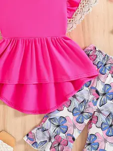 INCLUD Girls Round Neck Peplum Top With Trouser