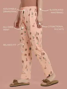 TWIN BIRDS Women Salmon Cotton Printed Night Pant