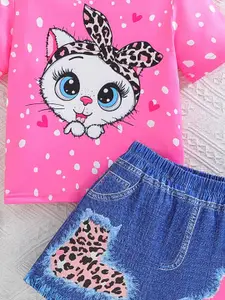 INCLUD Girls Printed Round Neck T-Shirt With Shorts