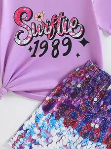 INCLUD Girls Printed Round Neck T-Shirt With Shorts