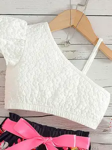 INCLUD Girls Self Design One Shoulder Crop Top with Skirt