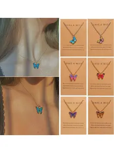 Shining Diva Fashion Set Of 5 Gold-Plated Butterfly-Shaped Pendant With Chain