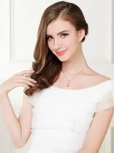 Shining Diva Fashion Rose Gold-Plated Crystals-Studded Tear Drop-Shaped Pendant With Chain