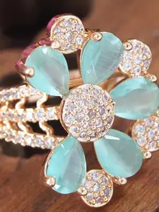 SGA FASHION Rose Gold-Plated Zircon & American Diamond Stone Studded Finger Ring