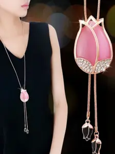 Shining Diva Fashion Rose Gold-Plated Crystals Studded Necklace