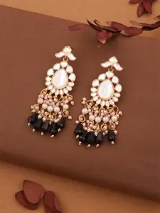 Anouk Gold-Plated Artificial Stones Studded And Beaded Contemporary Drop Earrings