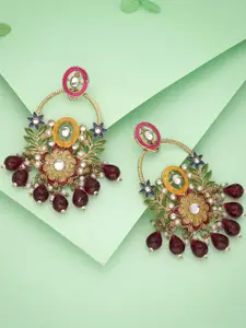 Anouk Gold Plated Artificial Stones Studded And Beaded Contemporary Drop Earrings