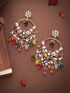 Anouk Set Of 2 Gold Plated Artificial Stones Studded And Beaded Contemporary Chandbalis