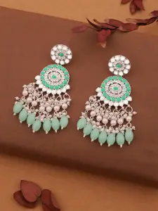 Anouk Silver -Plated Artificial Stones Studded & Beads Beaded Contemporary Drop Earrings