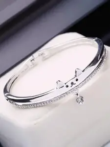 SZN Silver-Plated Artificial Stones Studded Bangle-Style Bracelet