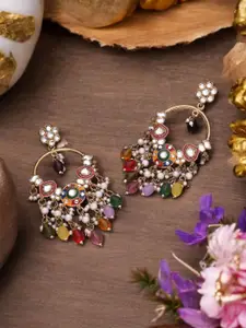 Anouk Gold Plated Artificial Stones Studded and Pearls Beaded Contemporary Drop Earrings