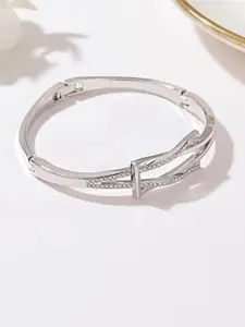SZN Elegant Silver Bangle Type Bracelet For Women with Geometric Design