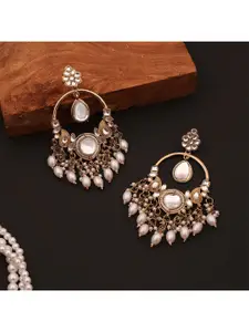 Anouk Gold-Plated Artificial Stones Studded And Beaded Contemporary Drop Earrings