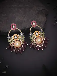 Anouk Gold Plated Artificial Stones Studded and Beaded Contemporary Drop Earrings