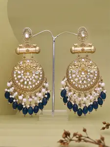 Anouk Gold-Plated Artificial Stones Studded & Beads Beaded Contemporary Drop Earrings