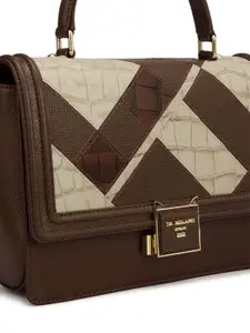 Da Milano Women Textured Leather Satchel Cut Work Handbag