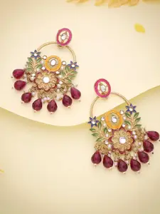 Anouk Gold Plated Artificial Stones Studded And Beaded Contemporary Drop Earrings