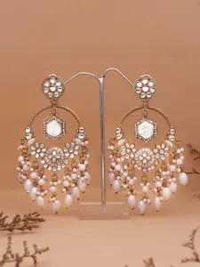 Anouk Gold-Plated Artificial Stones Studded & Beads Beaded Contemporary Drop Earrings