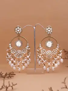 Anouk Gold-Plated Artificial Stones Studded & Beads Beaded Contemporary Drop Earrings