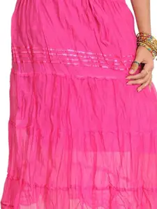 Exotic India Plain Elastic-Waist Midi Skirt With Lace