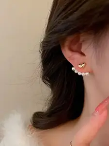 Estailo fashion Gold Plated Pearls Studded Heart Shaped Drop Earrings