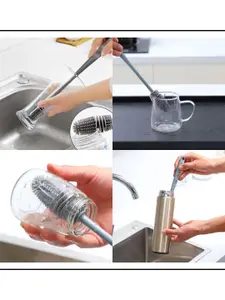 Kuber Industries Grey 2 Pieces Bottle Cleaning Brushes