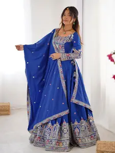 DIVASTRI Embroidered Sequinned Semi-Stitched Lehenga & Unstitched Blouse With Dupatta