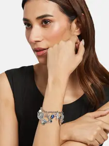 Anouk Sangria Set of 3 German Silver Plated & Floral shaped Charm stone Studded Bracelet & Bangle