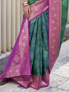 DEVATITHI Teal Woven Design Zari Bandhani Saree