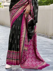 DEVATITHI Ethnic Motifs Zari Black Soft Silk  Saree