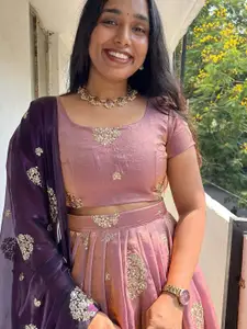 Fabcartz Embroidered Beads and Stones Semi-Stitched Lehenga & Unstitched Blouse With Dupatta