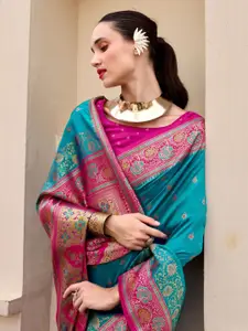 DEVATITHI Teal Banarsi Silk Saree