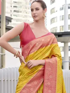 DEVATITHI Yellow Bandhni Silk Saree