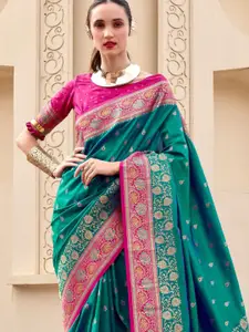 DEVATITHI Ethnic Motifs Zari Green Banarsi Silk Saree
