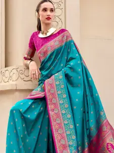 DEVATITHI Blue Ethnic Motifs Woven Design Zari Banarasi Silk Saree