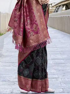 DEVATITHI Bandhani Zari Black Silk Saree