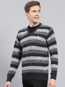Monte Carlo Men V-Neck Striped Woollen Pullover Sweaters