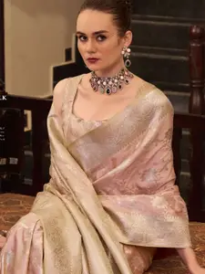 DEVATITHI Peach Soft Sattin Silk Saree