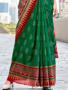 DEVATITHI Ethnic Motifs Printed Green Soft Silk Saree
