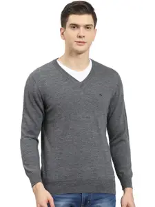 Monte Carlo Men Solid Woollen V-Neck Pullover Regular Sweaters