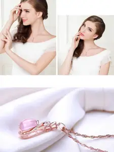 Bling Queen Rose Gold-Plated Cubic Zirconia Studded Pendant With Chain